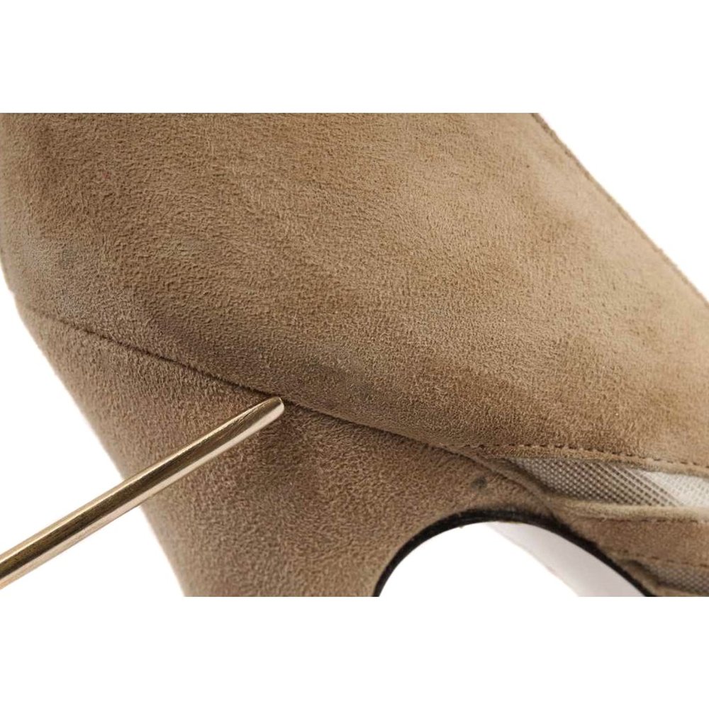 RON WHITE Jayla Tan Suede & Mesh Bow Peep Toe Pumps - Picture 6 of 9